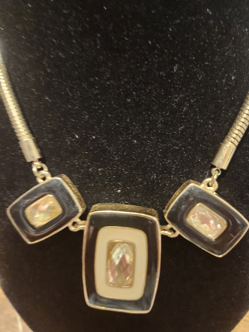 Gold-Tone Statement Necklace with Champagne Crystal Accents